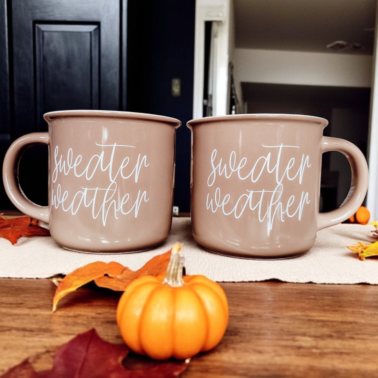 Cozy Coffee Lover Gift Sweater Weather Mug
Modern Fall Coffee Mug Brown with White Typography