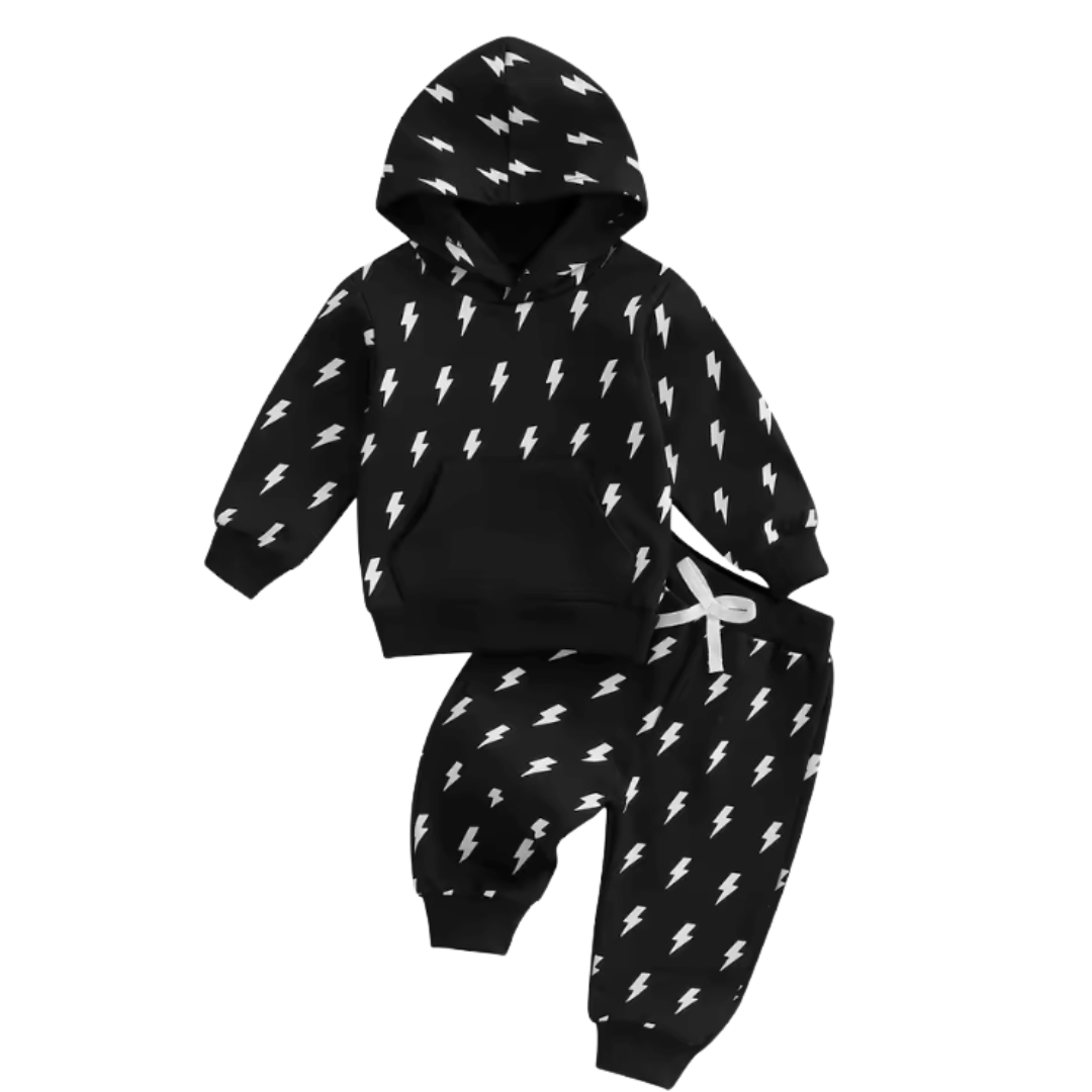 Black Lightning Hooded Lounge Set