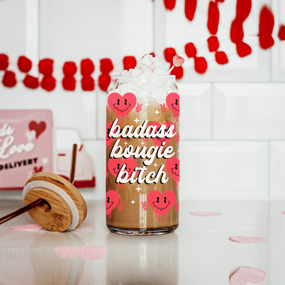 Unique Galentineās Day gift for your best friend, coworker, or boss.
Empowering Valentineās Day gifts for women with bold, fun designs.
Inspirational 20oz glass cup for womenās empowerment on Valentineās Day.