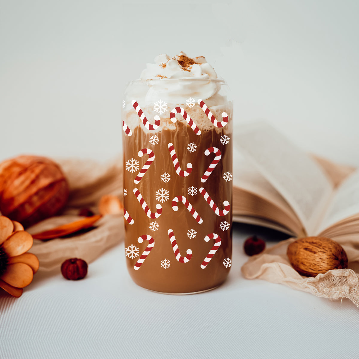 Christmas gifts for coffee lovers glass tumbler 17oz - Holiday drinkware bamboo lid glass straw - Candy cane design
Holiday coffee gifts glass cup 17oz - Christmas kitchen accessories bamboo lid - Festive tumbler with straw