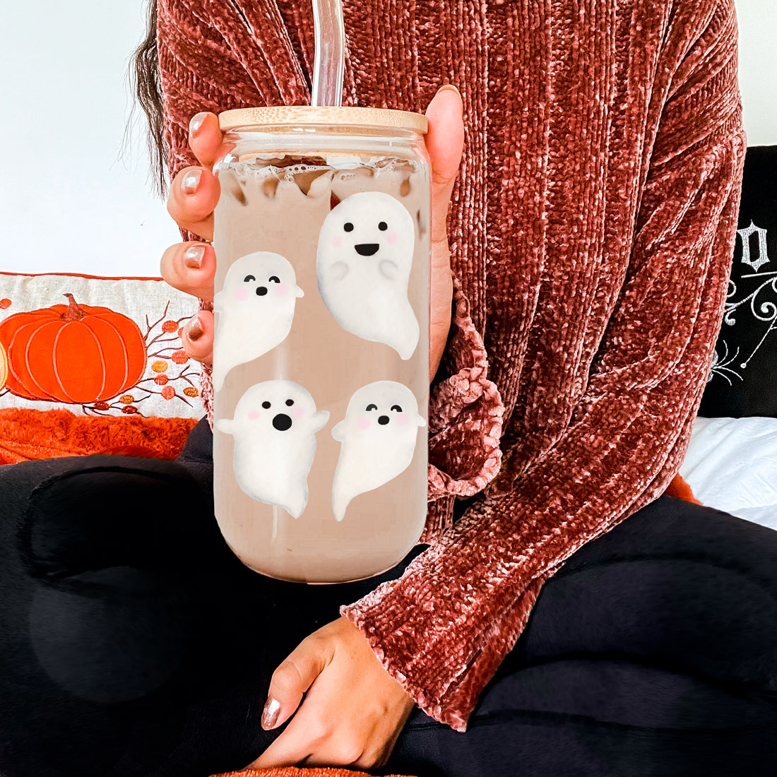 ghost home accent glass
halloween decor tumbler
fall decorative drink set