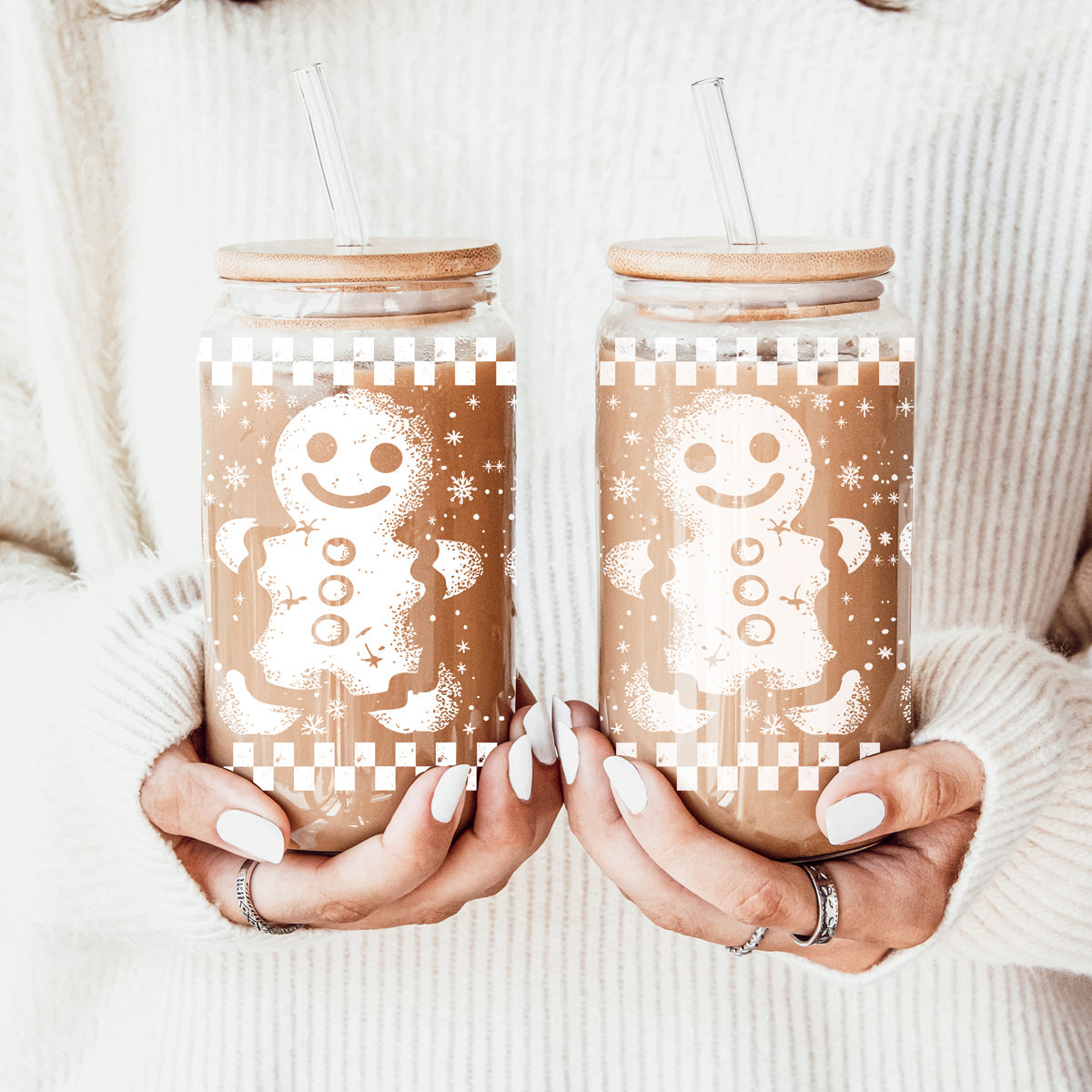 Christmas stocking stuffers retro gingerbread tumbler 17oz - Holiday glass cup bamboo lid gift
Secret Santa gifts vintage gingerbread glass tumbler 17oz - Christmas coffee cup bamboo lid under $25