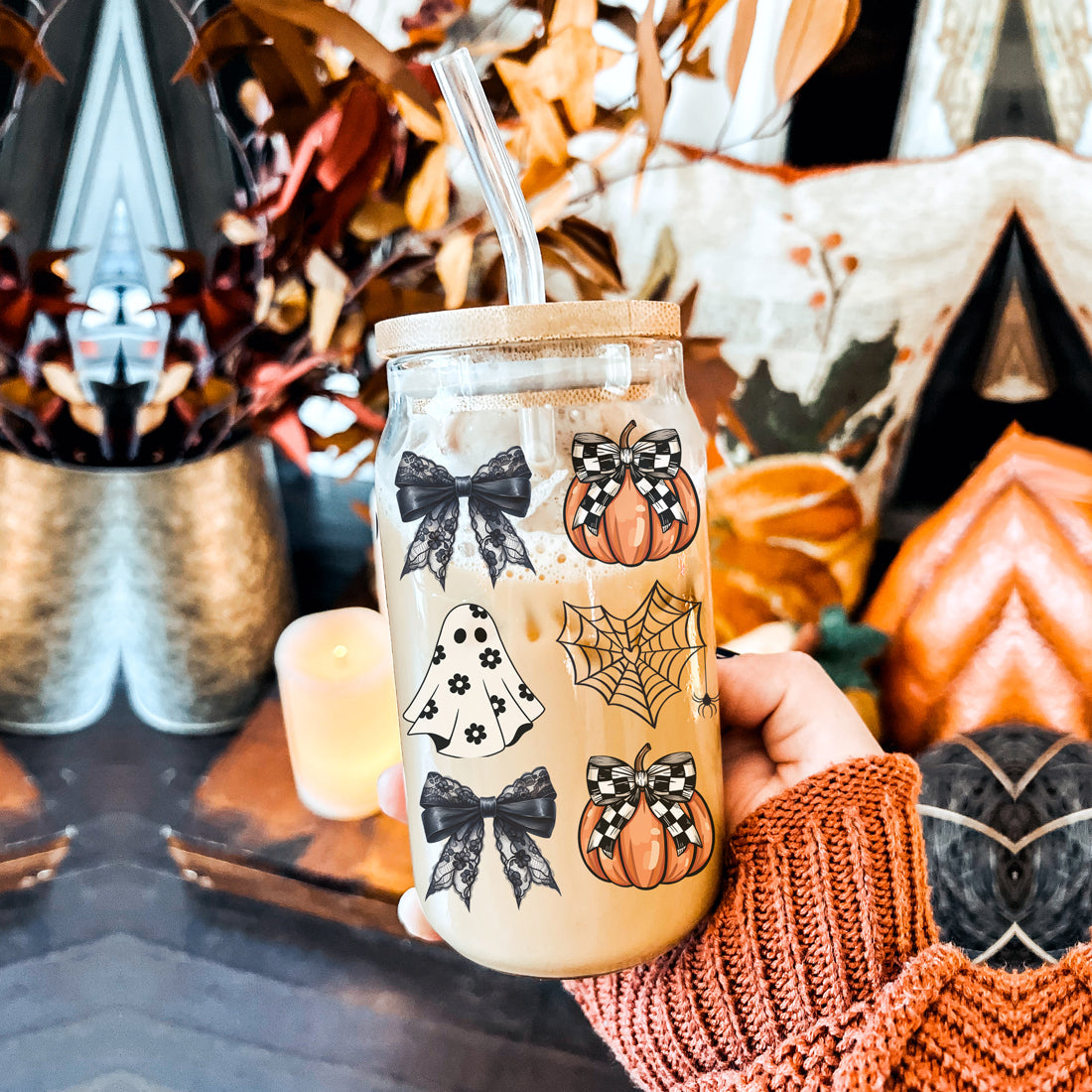 gothic home decor glass
luxury fall season tumbler
halloween style drink set
bow pattern coffee glass