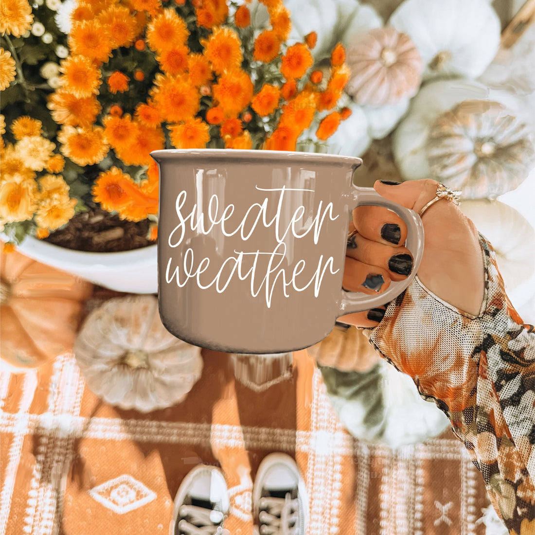 Farmhouse Style Coffee Mug Sweater Weather Design
Rustic Brown Ceramic Mug Fall Collection