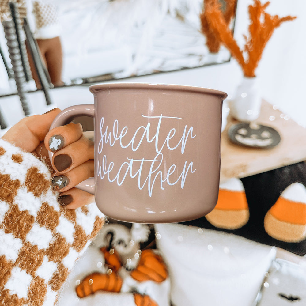 Minimalist Autumn Mug Sweater Weather Quote
Aesthetic Fall Coffee Cup Brown Ceramic Design
Trendy Fall Season Mug Sweater Weather Theme