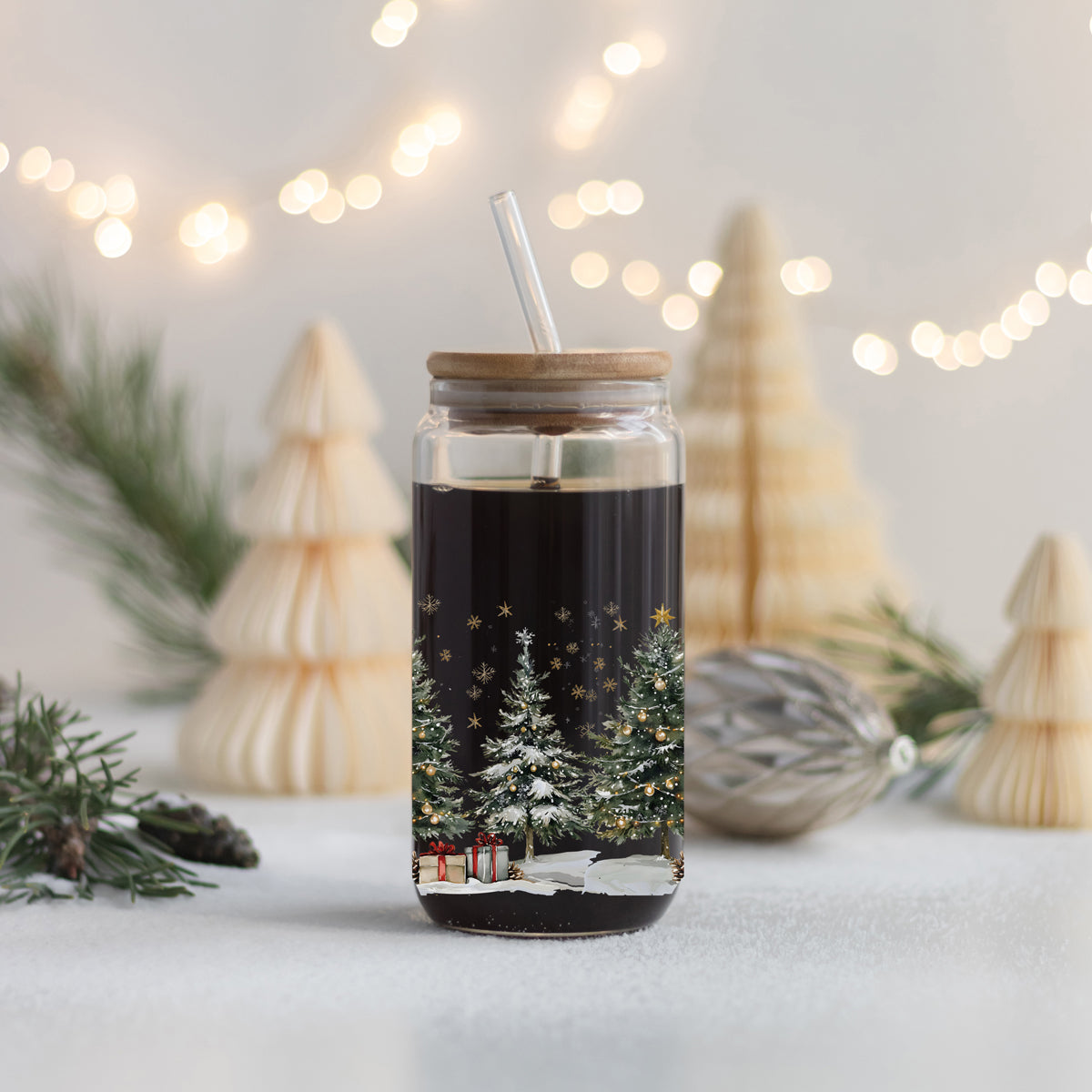 Festive coffee bar gift β Christmas tree and winter wonderland glass cup
Unique holiday coffee cup β glass Christmas tumbler gift for kitchen or office
Christmas morning coffee mug β 17oz glass tumbler with winter holiday design