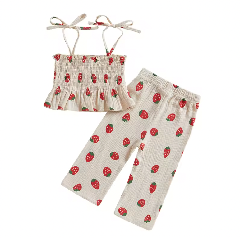 Beige Tied Sleeve Strawberry Set