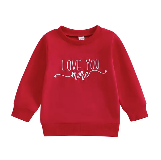 Red Embroidered Love You More Crewneck