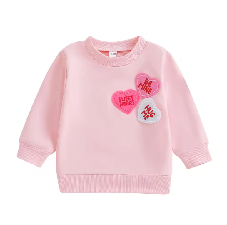 Candy Heart Embroidered Pink Crewneck