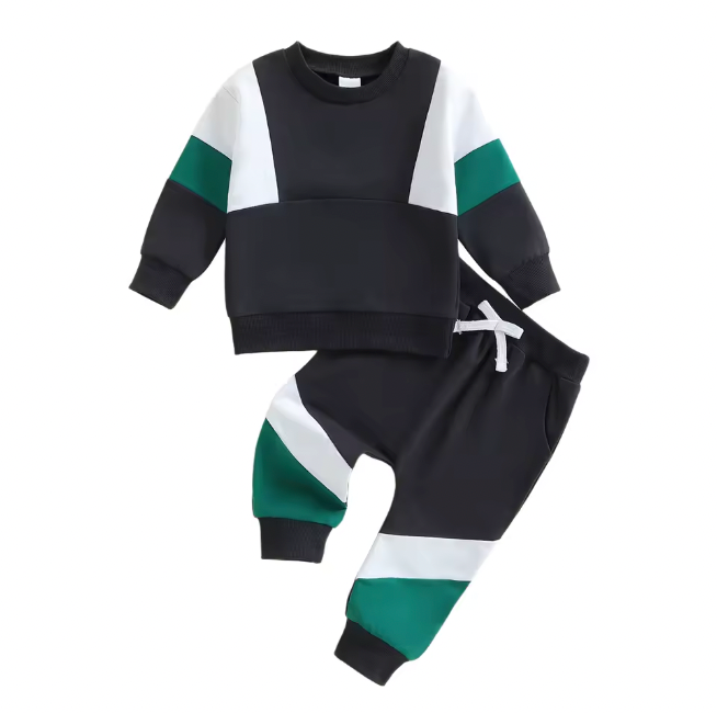 Green and Black Colorblock Lounge Set