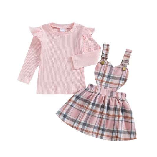 Pink Heart Flannel Overall Dress