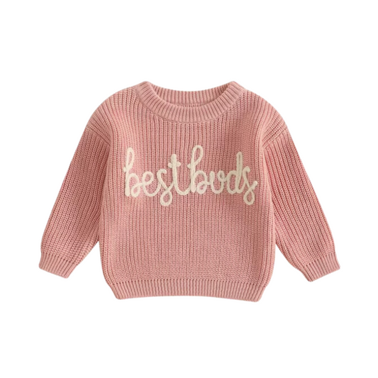 Pink Best Buds Embroidered Sweater