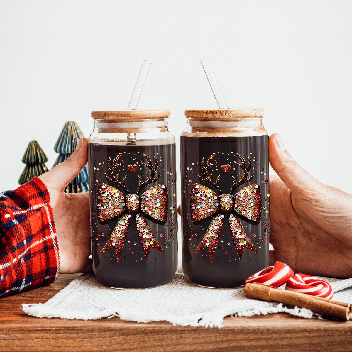 Christmas glass cup 17oz with bamboo lid - Glitter sequin bow reindeer antlers tumbler with glass straw - Holiday drinkware gift
Black Friday Christmas gifts glitter sequin glass tumbler 17oz - Holiday reindeer bow drinkware bamboo lid straw