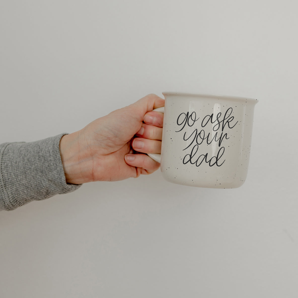 Speckled white mom life coffee mug with funny quote
