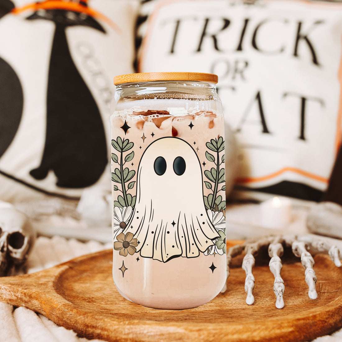 Cottagecore ghost tumbler
Botanical witch cup
Garden core halloween glass
