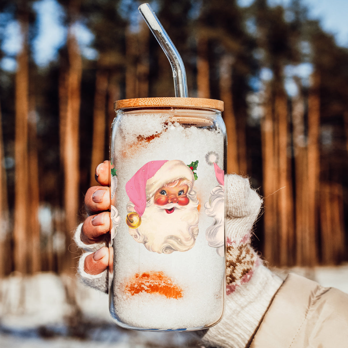 Christmas coffee tumbler gift with pink Santa faces for moms
holiday glass cup with vintage Santa faces for kitchen decor
Christmas coffee tumbler gift with pink Santa faces for moms
holiday glass cup with vintage Santa faces for kitchen decor